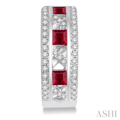 Princess Shape Gemstone & Diamond Hoop Earrings
