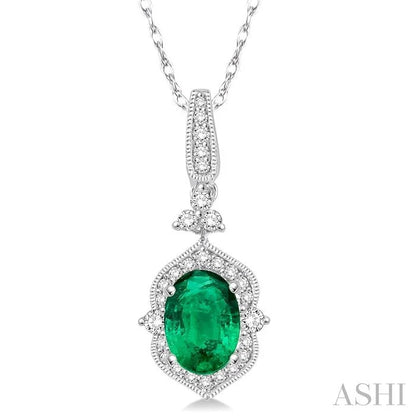 Oval Shape Gemstone & Halo Diamond Pendant