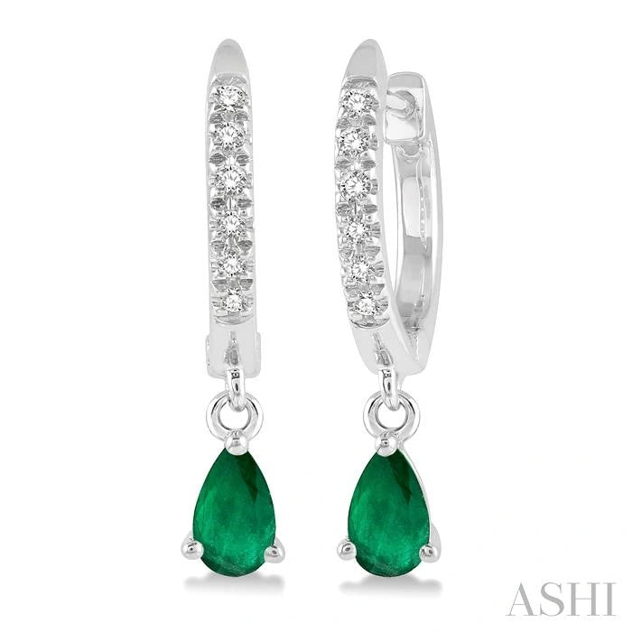 Pear Shape Gemstone & Petite Diamond Huggie Fashion Earrings