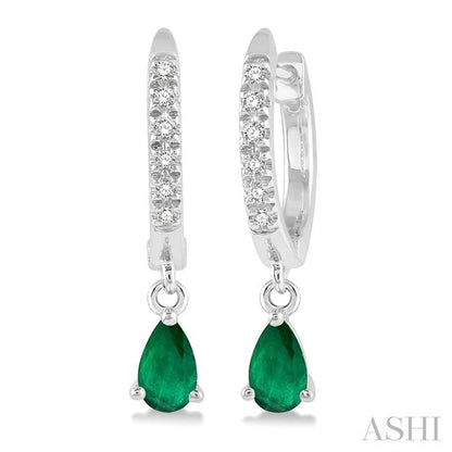 Pear Shape Gemstone & Petite Diamond Huggie Fashion Earrings
