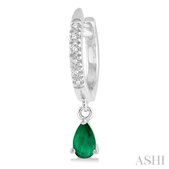 Pear Shape Gemstone & Petite Diamond Huggie Fashion Earrings