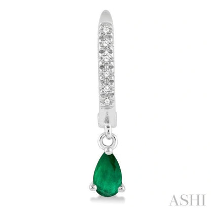 Pear Shape Gemstone & Petite Diamond Huggie Fashion Earrings