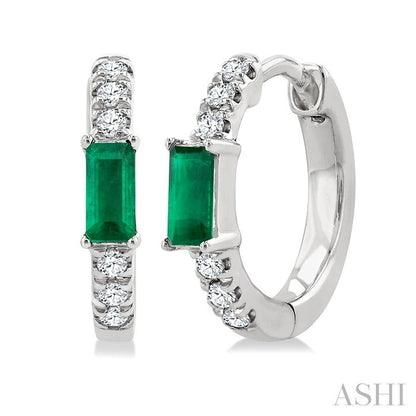 Emerald Shape Gemstone & Petite Diamond Huggie Fashion Earrings