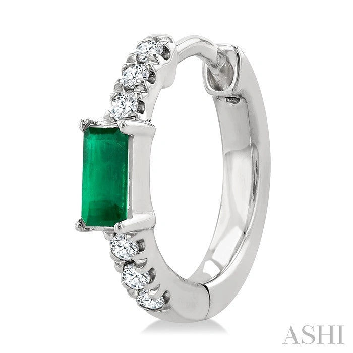 Emerald Shape Gemstone & Petite Diamond Huggie Fashion Earrings