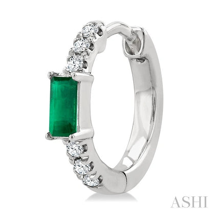 Emerald Shape Gemstone & Petite Diamond Huggie Fashion Earrings