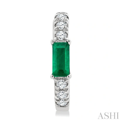 Emerald Shape Gemstone & Petite Diamond Huggie Fashion Earrings