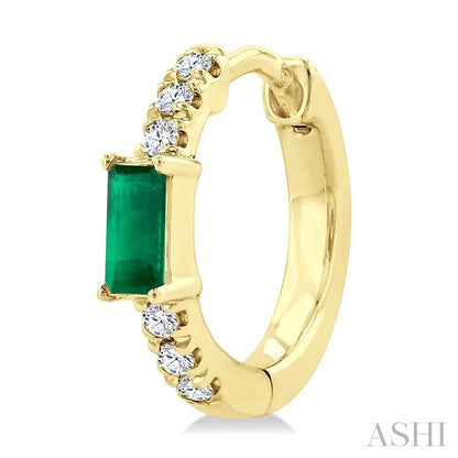 Emerald Shape Gemstone & Petite Diamond Huggie Fashion Earrings