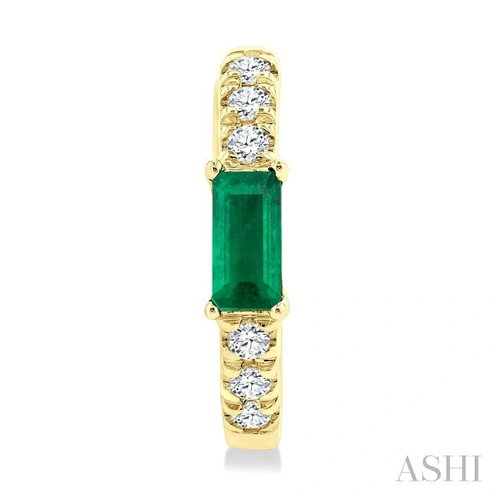 Emerald Shape Gemstone & Petite Diamond Huggie Fashion Earrings