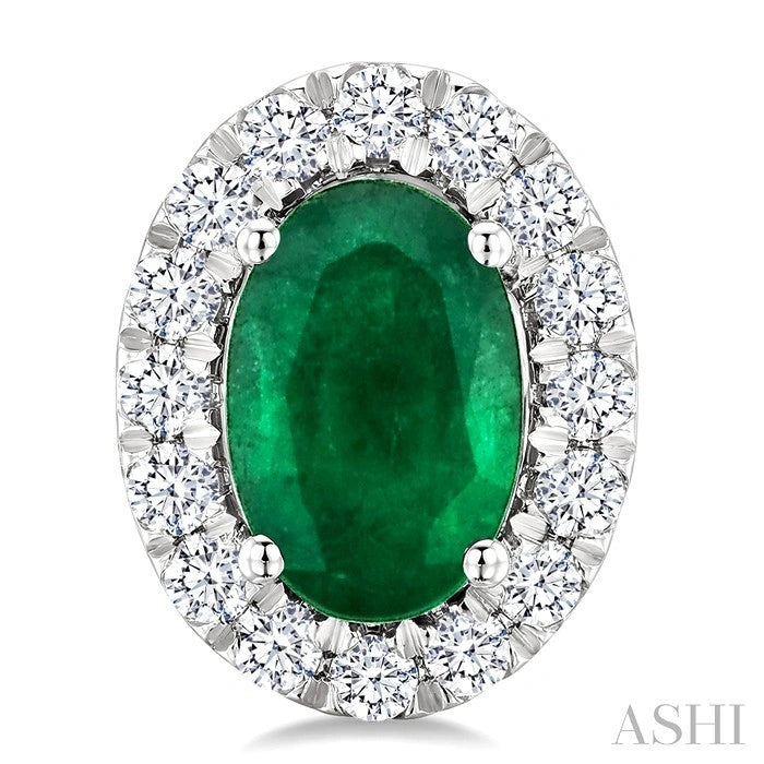 Oval Shape Gemstone & Halo Diamond Earrings