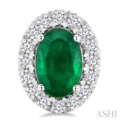 Oval Shape Gemstone & Halo Diamond Earrings