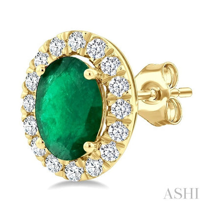Oval Shape Gemstone & Halo Diamond Earrings