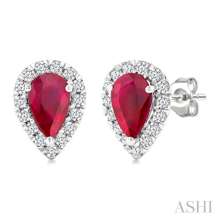 Pear Shape Gemstone & Halo Diamond Earrings
