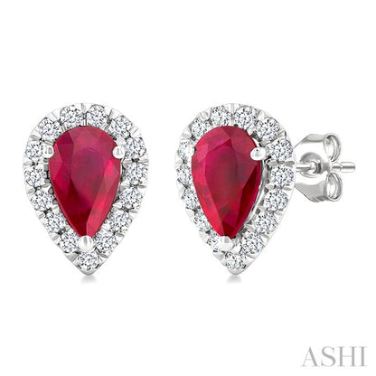 Pear Shape Gemstone & Halo Diamond Earrings