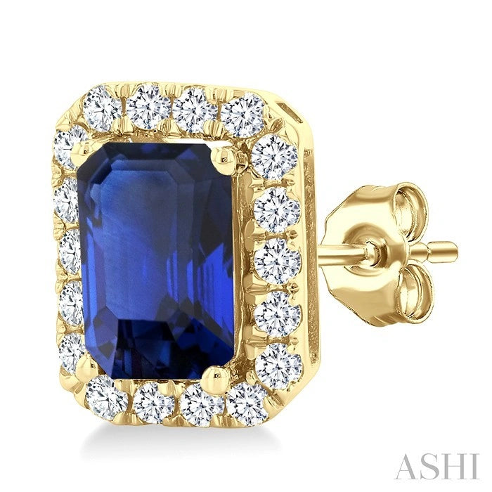 Emerald Shape Gemstone & Halo Diamond Earrings
