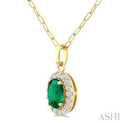 Oval Shape Gemstone & Halo Diamond Pendant