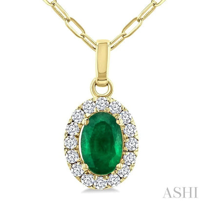 Oval Shape Gemstone & Halo Diamond Pendant