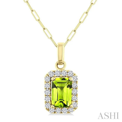 Emerald Shape Gemstone & Halo Diamond Pendant