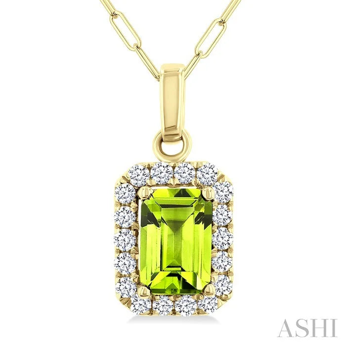 Emerald Shape Gemstone & Halo Diamond Pendant