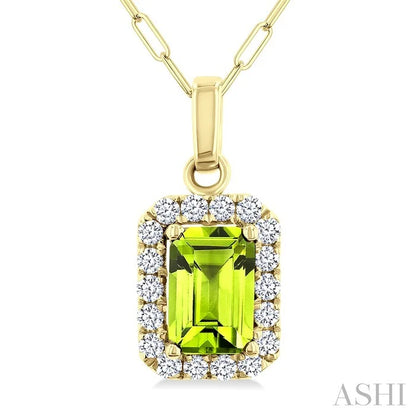 Emerald Shape Gemstone & Halo Diamond Pendant