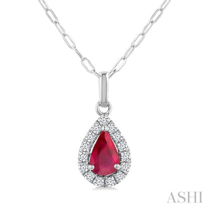 Pear Shape Gemstone & Halo Diamond Pendant