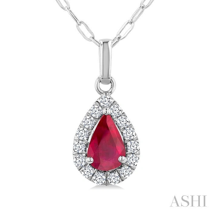 Pear Shape Gemstone & Halo Diamond Pendant