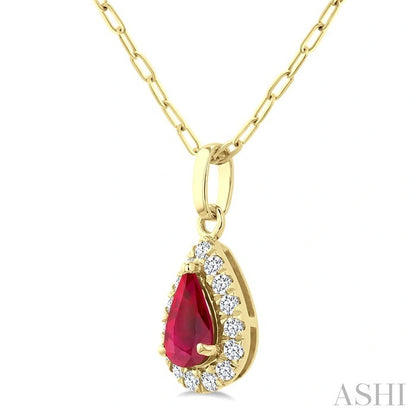 Pear Shape Gemstone & Halo Diamond Pendant