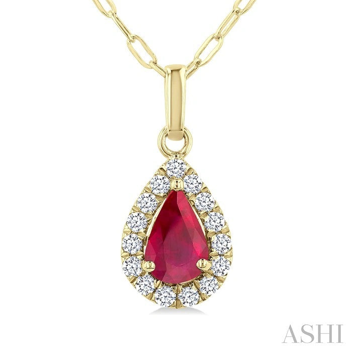 Pear Shape Gemstone & Halo Diamond Pendant