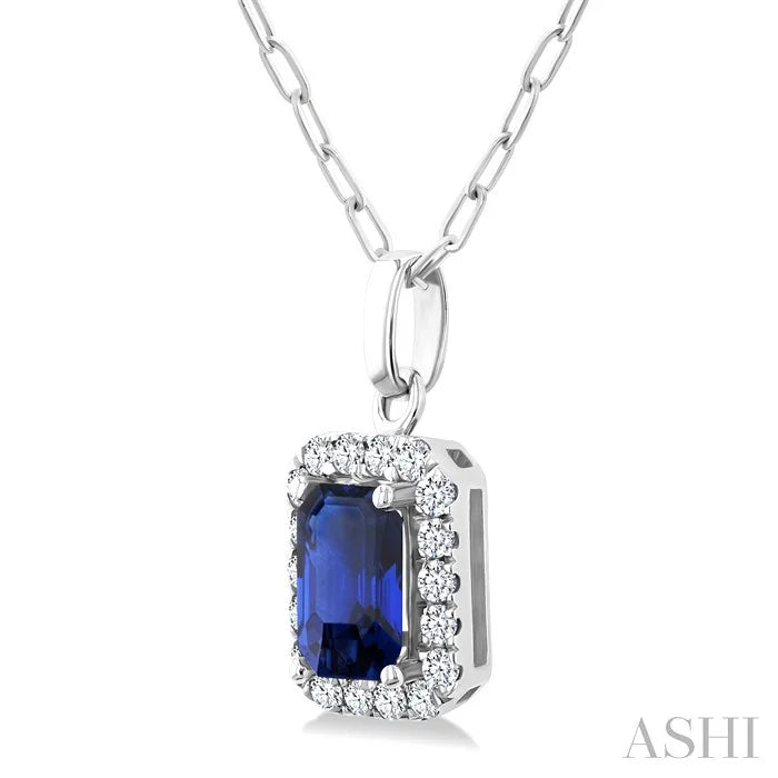 Emerald Shape Gemstone & Halo Diamond Pendant