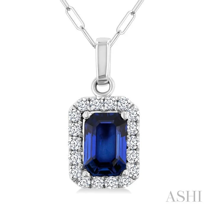 Emerald Shape Gemstone & Halo Diamond Pendant