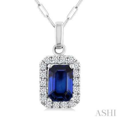 Emerald Shape Gemstone & Halo Diamond Pendant