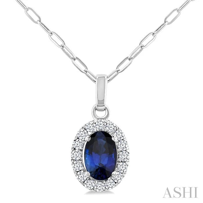 Oval Shape Gemstone & Halo Diamond Pendant