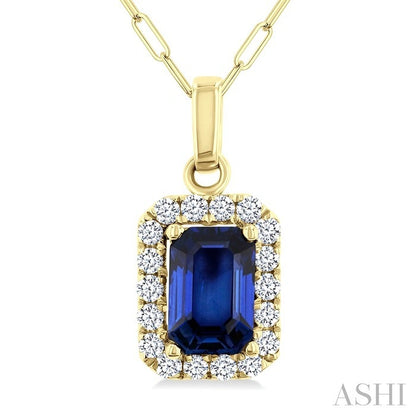 Emerald Shape Gemstone & Halo Diamond Pendant
