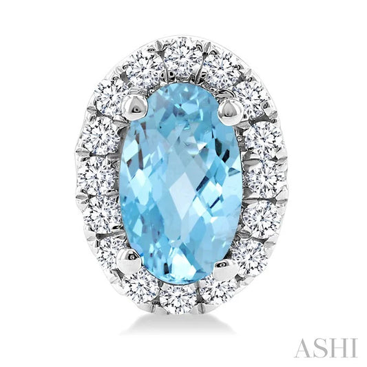 Oval Shape Gemstone & Halo Diamond Earrings