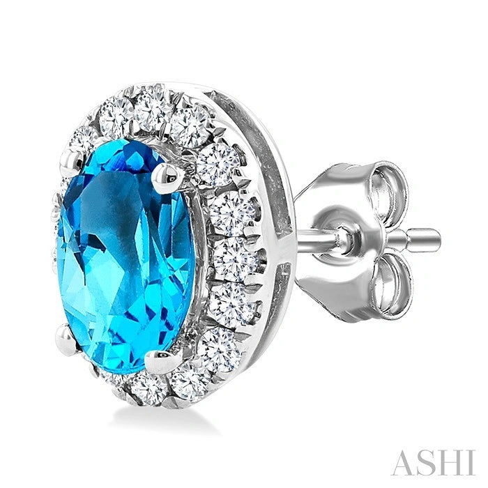 Oval Shape Gemstone & Halo Diamond Earrings