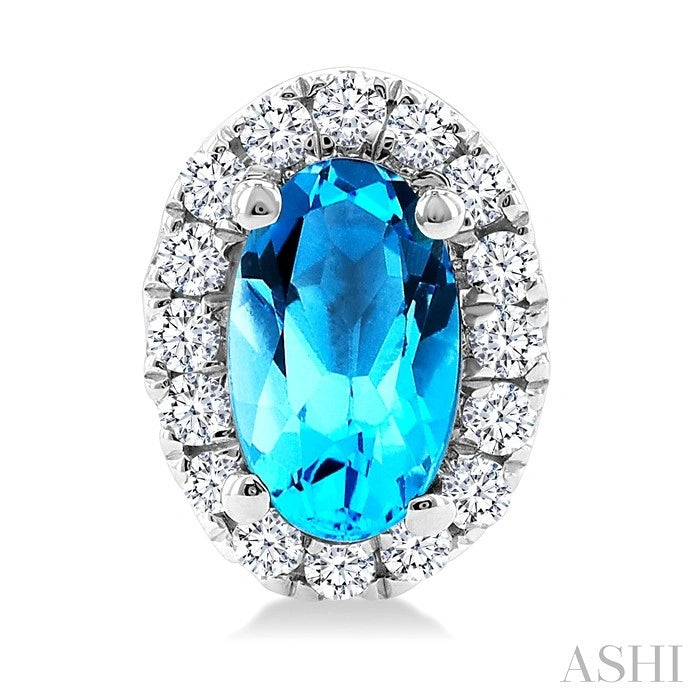 Oval Shape Gemstone & Halo Diamond Earrings
