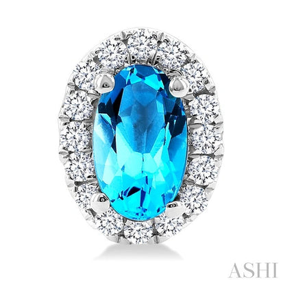 Oval Shape Gemstone & Halo Diamond Earrings