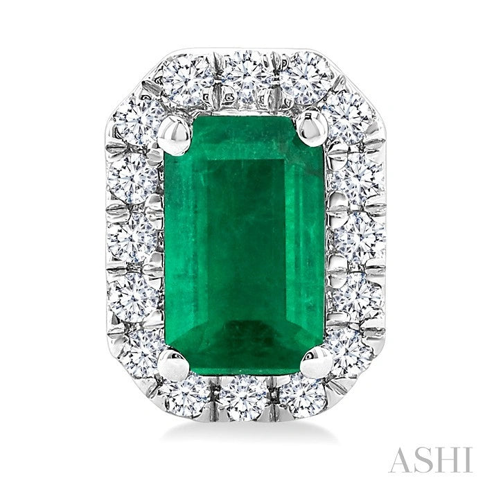 Emerald Shape Gemstone & Halo Diamond Earrings
