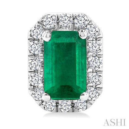 Emerald Shape Gemstone & Halo Diamond Earrings