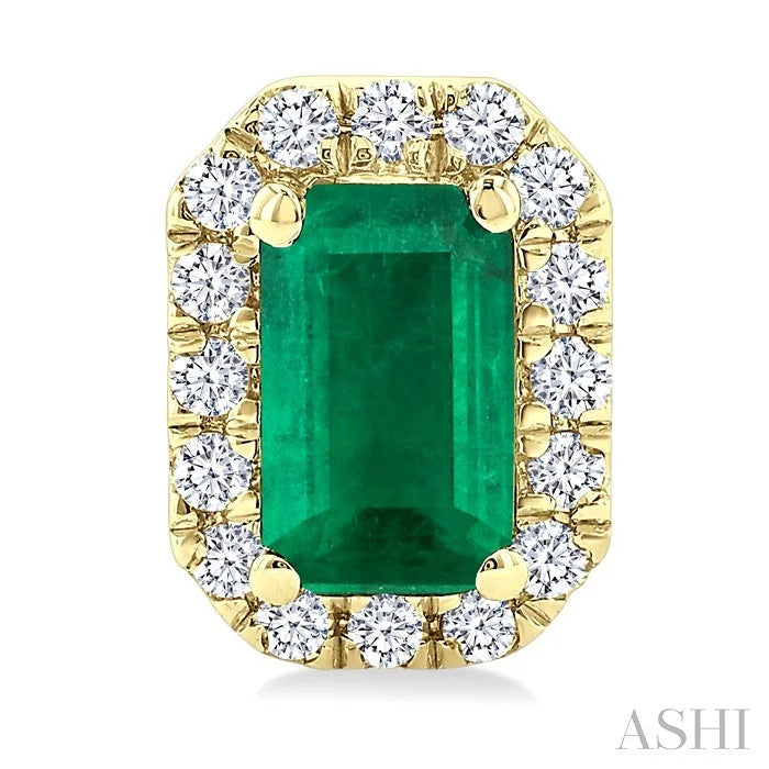 Emerald Shape Gemstone & Halo Diamond Earrings