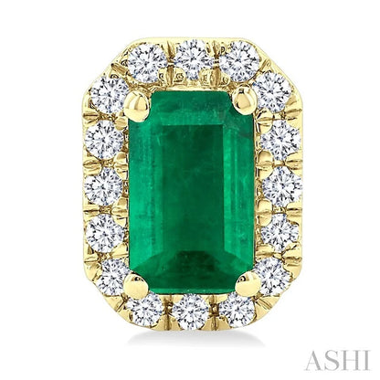 Emerald Shape Gemstone & Halo Diamond Earrings