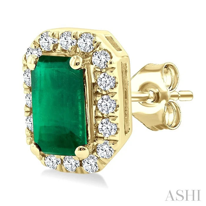 Emerald Shape Gemstone & Halo Diamond Earrings