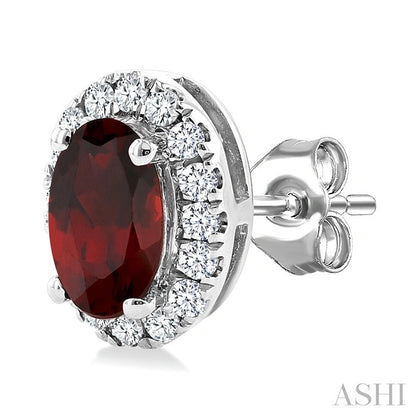Oval Shape Gemstone & Halo Diamond Earrings