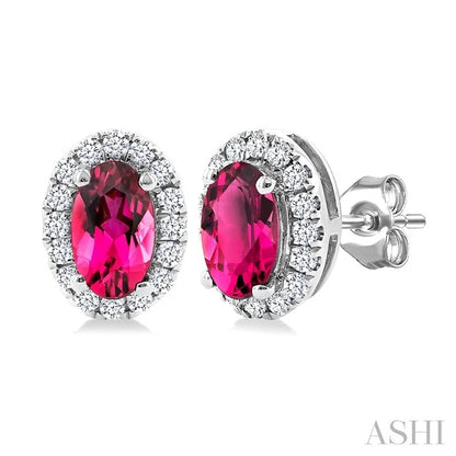 Oval Shape Gemstone & Halo Diamond Earrings