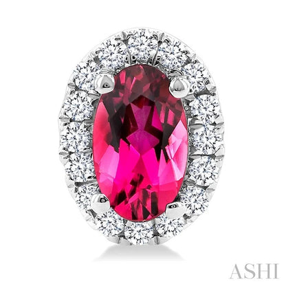 Oval Shape Gemstone & Halo Diamond Earrings