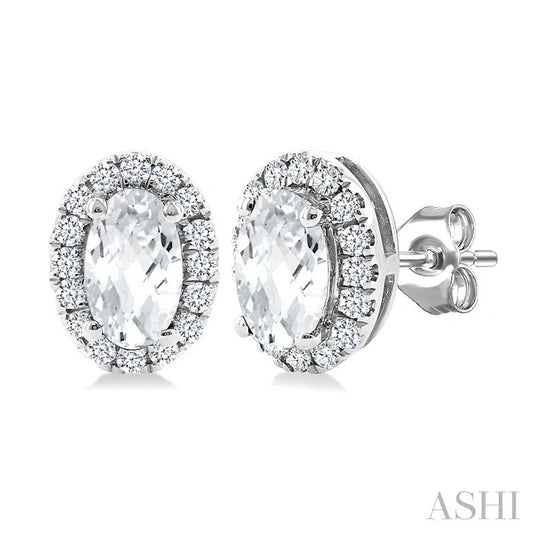 Oval Shape Gemstone & Halo Diamond Earrings