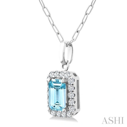 Emerald Shape Gemstone & Halo Diamond Pendant