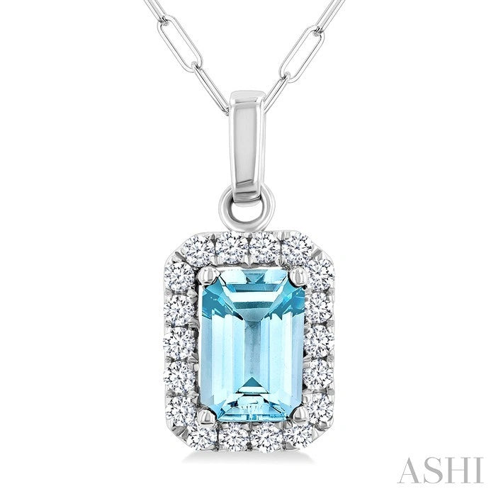 Emerald Shape Gemstone & Halo Diamond Pendant