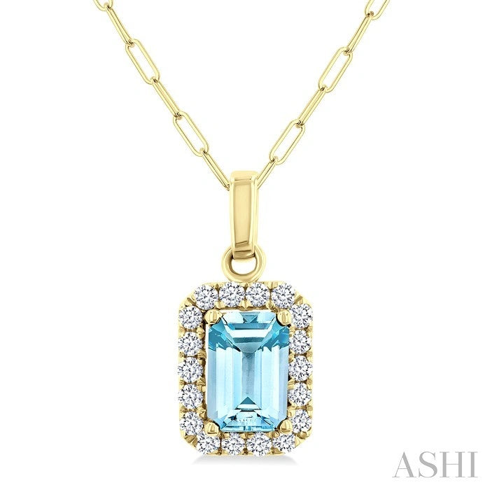 Emerald Shape Gemstone & Halo Diamond Pendant