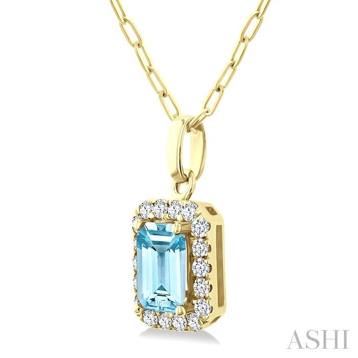 Emerald Shape Gemstone & Halo Diamond Pendant