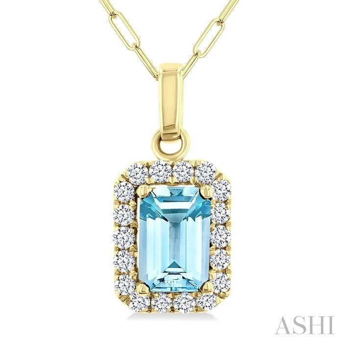 Emerald Shape Gemstone & Halo Diamond Pendant